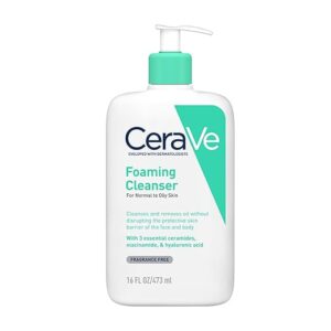 CeraVe Foaming Cleanser For Normal To Oily Skin (473ml) - Dermatologist-Developed Facewash | Non-Comedogenic And Fragrance-Free Cleansers For Acne-Prone Skin